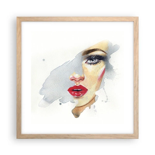 Plakat i ramme af lyst egetræ - Refleksion i en vanddråbe - 40x40 cm