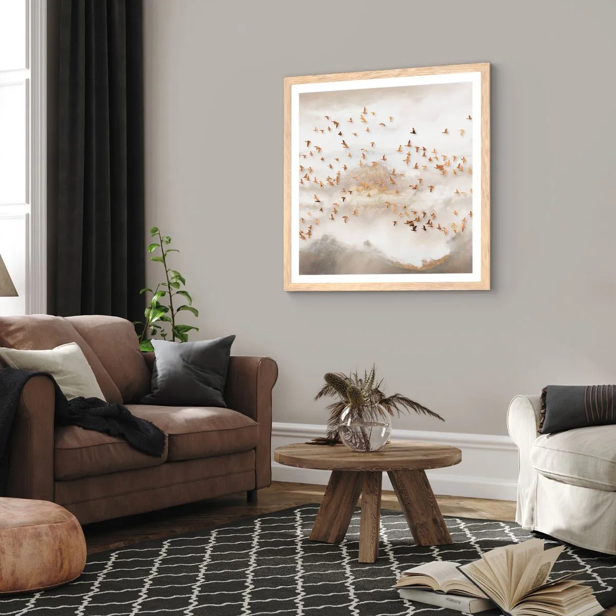 Plakat i ramme af lyst egetræ - Det er på tide... - 30x30 cm