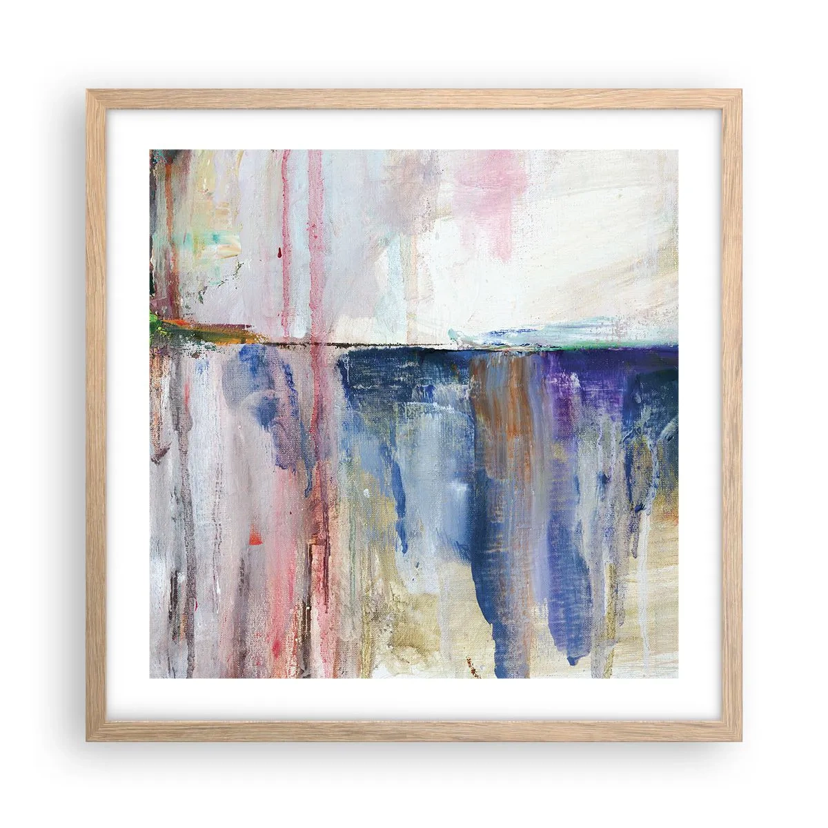 Plakat i ramme af lyst egetræ - Farverige indtryk og associationer - 50x50 cm