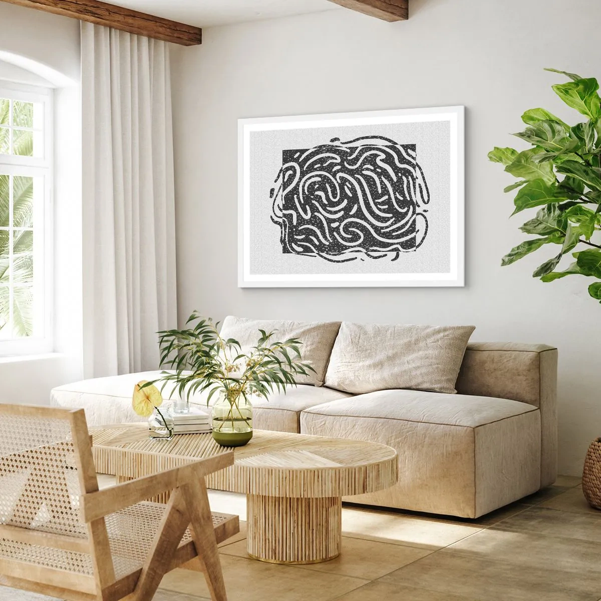 Plakat i hvid ramme - Abstraktion: en dans af glæde - 50x40 cm