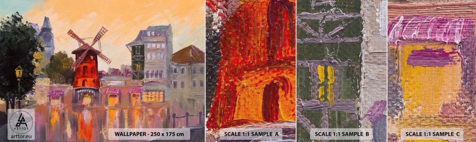 Prøve Fototapet Premium Canvas - Parisiske ikoner - Moulin Rouge - Paris, Ventilator, Moulin Rouge - 100x30 cm