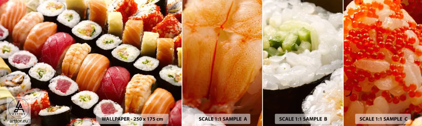 Fototapet Prøve Standard Eco - Asiens farver og smag - Gastronomi, Sushi, Asien - 100x30 cm