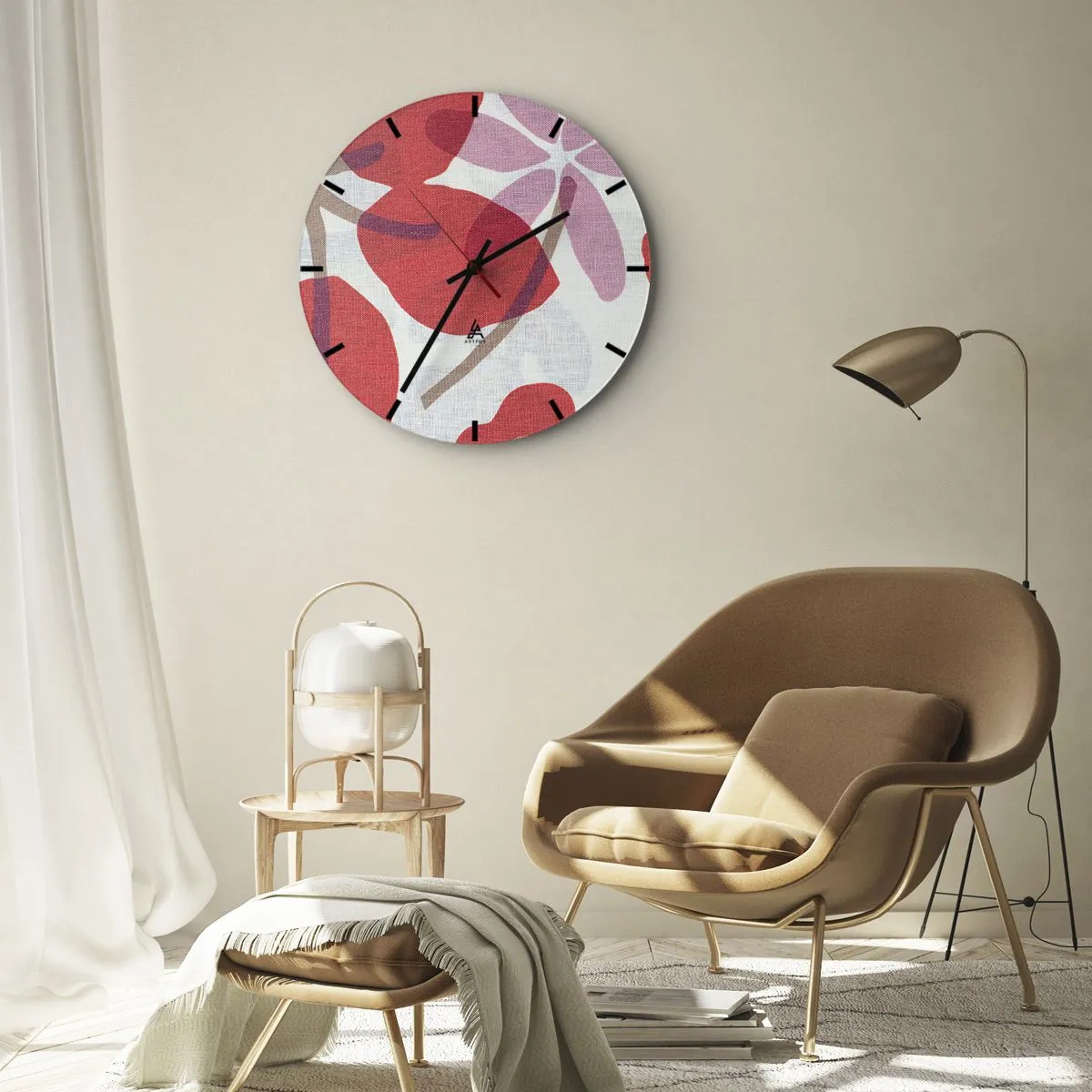 Vægur, Uret - Blomsterkomposition i pink - 30x30 cm