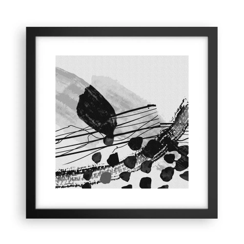Plakat i sort ramme - Sort og hvid organisk abstraktion - 30x30 cm