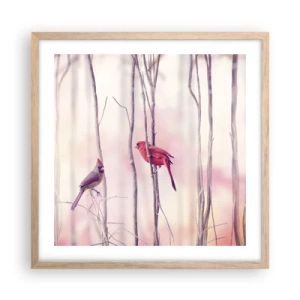 Plakat i ramme af lyst egetræ - Fortællingen om den lyserøde skov - 50x50 cm