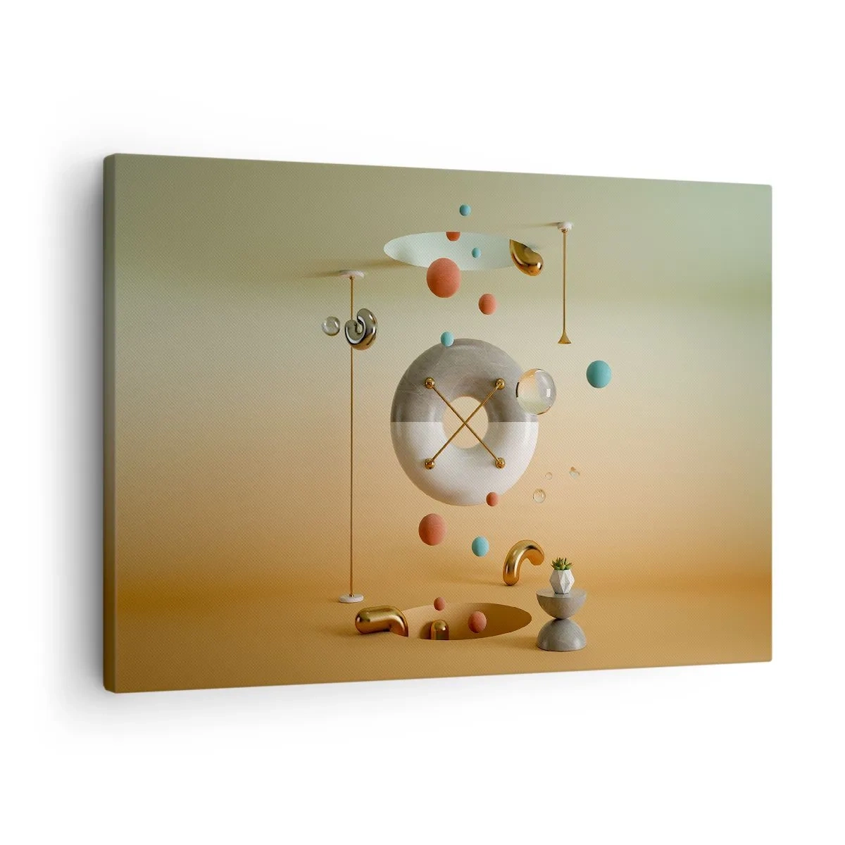 Lærredstryk - Billede på lærred - Geometriske figurer i pastelfarver i et surrealistisk arrangement - 70x50cm - Alt kan ske - Moderne vægdekoration til stue og soveværelse ARTTOR