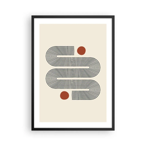 Plakat i sort ramme - Geometrisk mønster med linjer og røde cirkler - 50x70cm - Fra start til slut - Moderne vægdekoration til stue og soveværelse ARTTOR