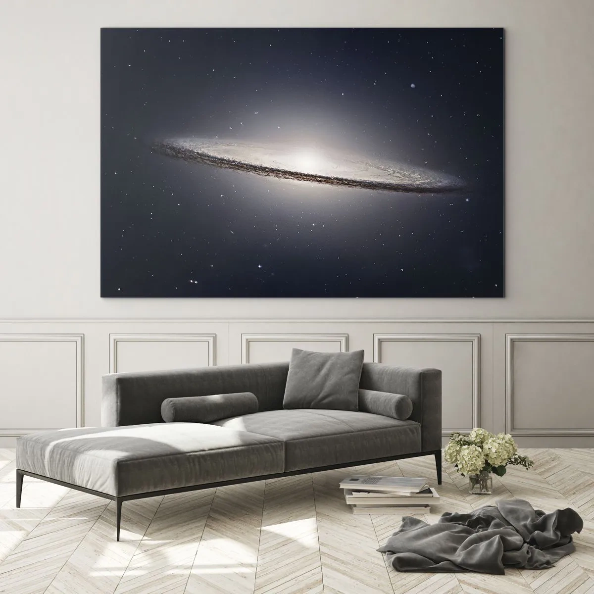 Billede på glas - En spiralgalakse, der svæver i rummet - 70x50cm - Der var engang i en galakse langt, langt borte.... - Moderne vægdekoration til stue og soveværelse ARTTOR