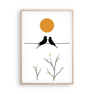 Plakat i ramme af lyst egetræ - Nattergal - 70x100 cm