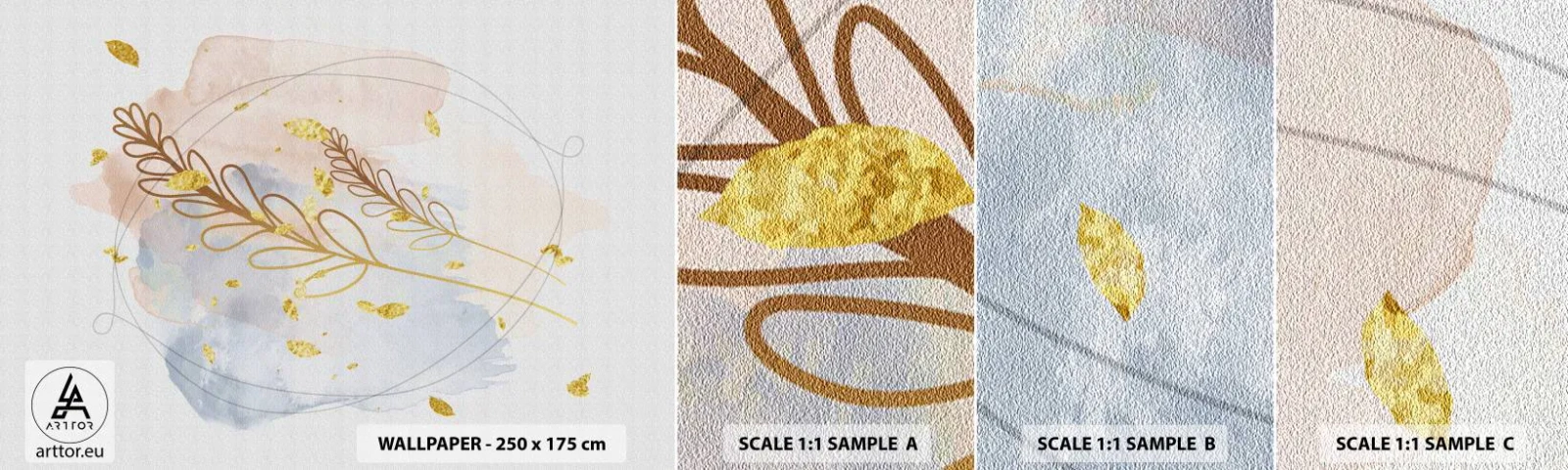 Prøve Fototapet Selvklæbende Deluxe Sticker - En gylden eksplosion - Lyse, Minimalistisk, Moderne - 100x30 cm