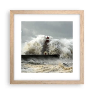 Plakat i ramme af lyst egetræ - Havets vrede - 30x30 cm