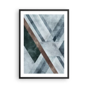 Plakat i sort ramme - Geometrisk komposition i nuancer af blå og brun - 50x70cm - Sofistikeret elegance i geometri - Moderne vægdekoration til stue og soveværelse ARTTOR