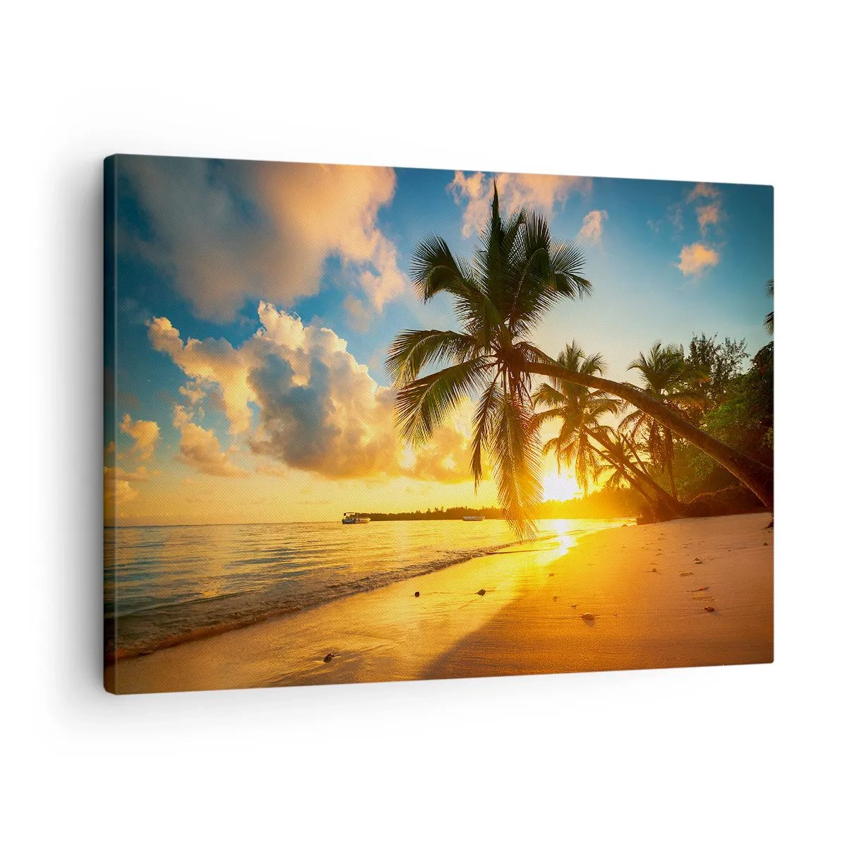 Lærredstryk - Billede på lærred - Solnedgangsstrand med palmer på kysten - 70x50cm - Caribisk drøm - Moderne vægdekoration til stue og soveværelse ARTTOR