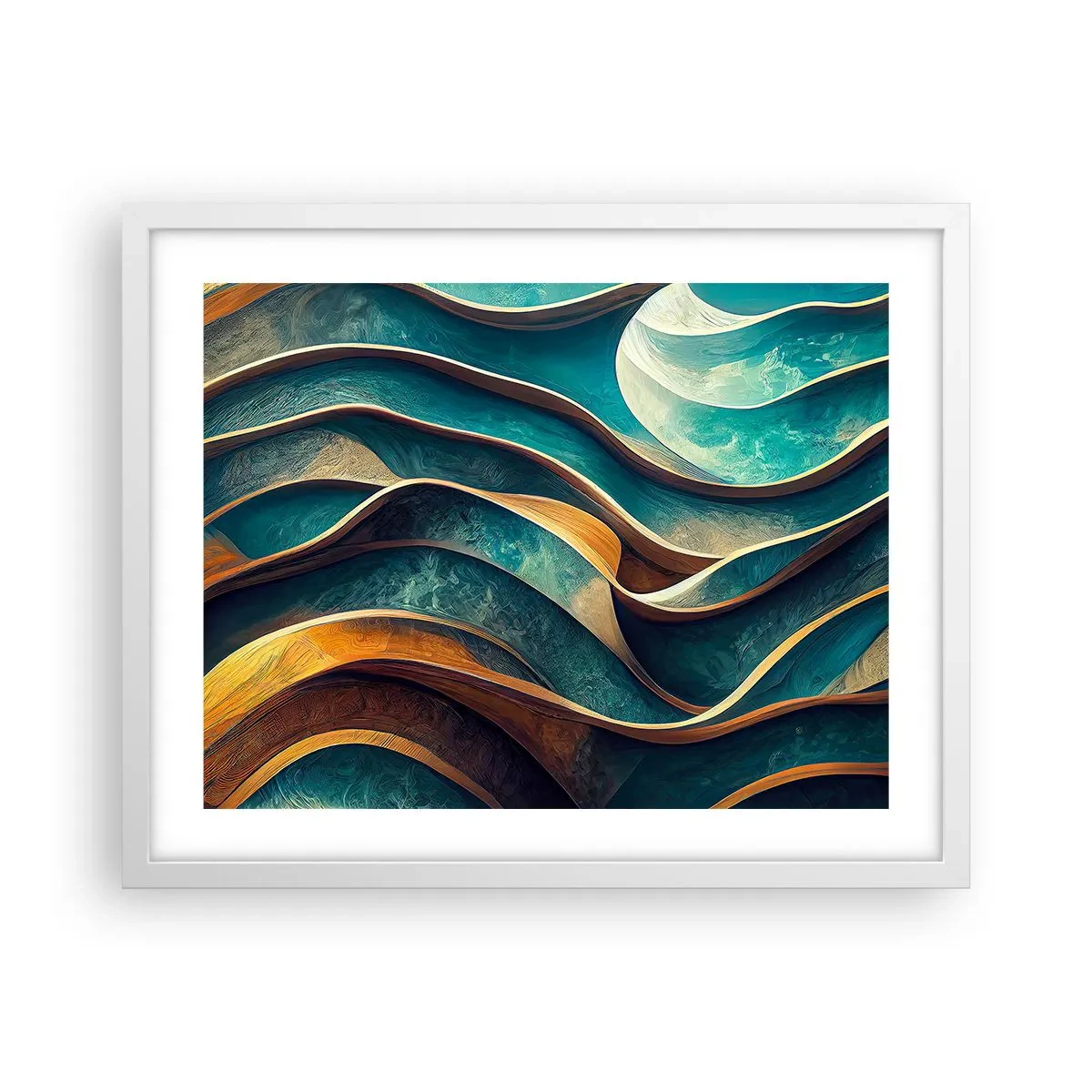 Plakat i hvid ramme - Slyngninger af blåt - 50x40 cm
