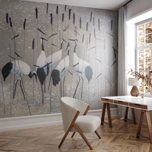 Fototapet Standard Eco - Traner blandt sivene mod baggrunden af et dæmpet landskab - 100x70cm - Blandt sine egne - Moderne vægdekoration til stue og soveværelse ARTTOR