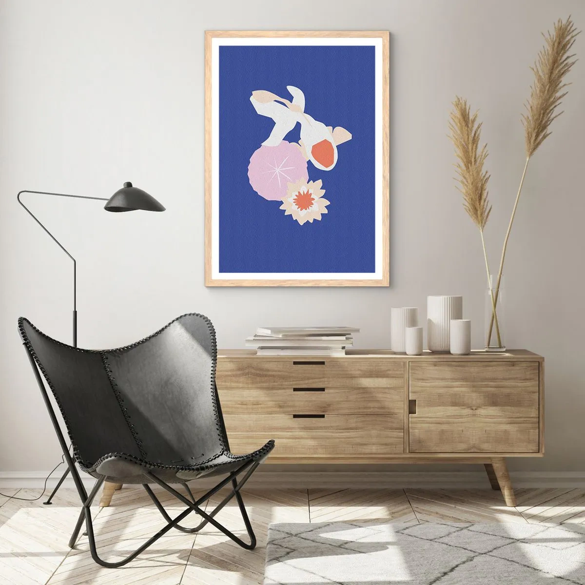Plakat i ramme af lyst egetræ - Sammensætning af blomster og knopper - 30x40 cm