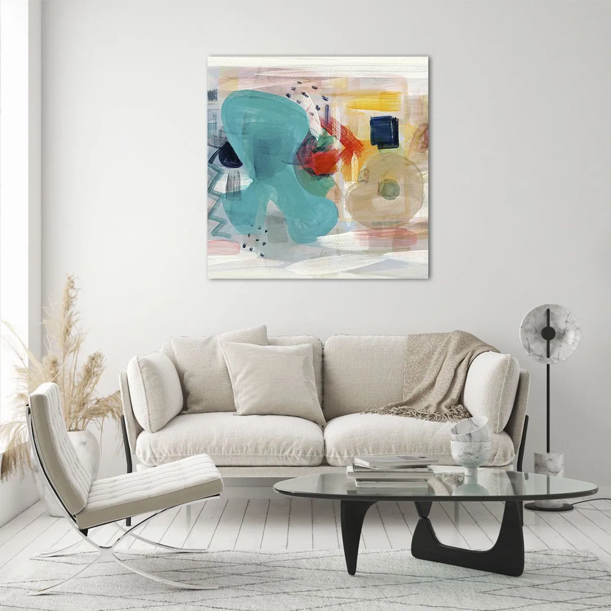 Billede på glas - Et farverigt spil - 70x70 cm