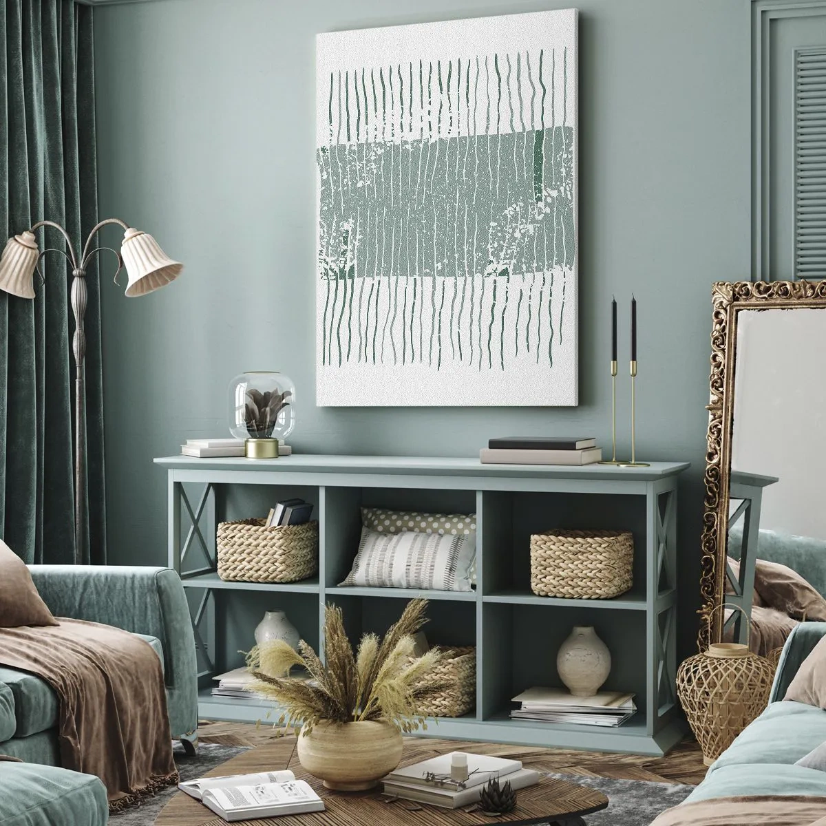 Lærredstryk - Billede på lærred - Marin abstraktion - 65x120 cm