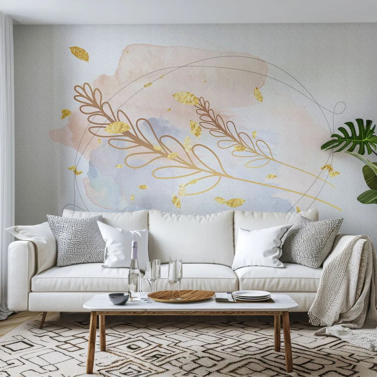 Fototapet Selvklæbende Deluxe Sticker - En gylden eksplosion - Lyse, Minimalistisk, Moderne - 400x280 cm