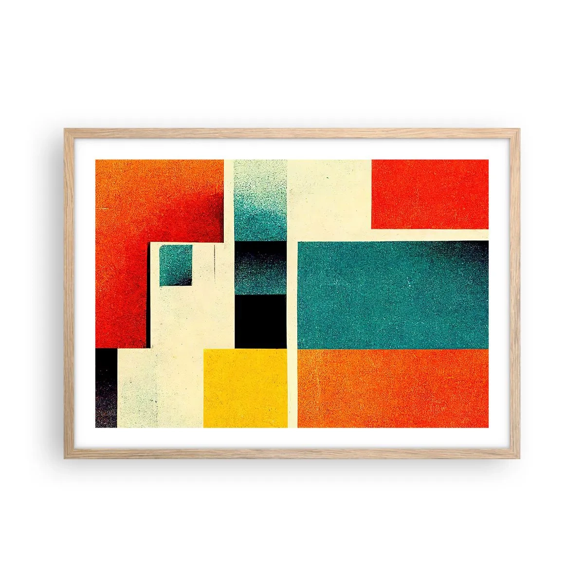 Plakat i ramme af lyst egetræ - Geometrisk abstraktion - god energi - 70x50 cm