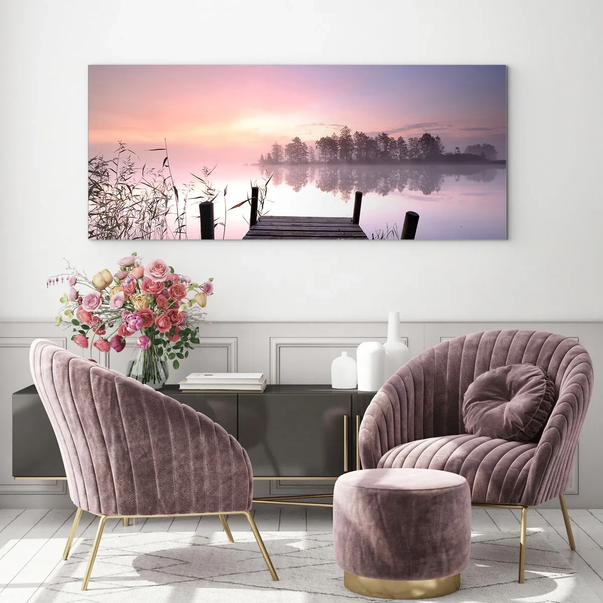 Billede på glas - Ud af den lilla tåge... - 100x40 cm