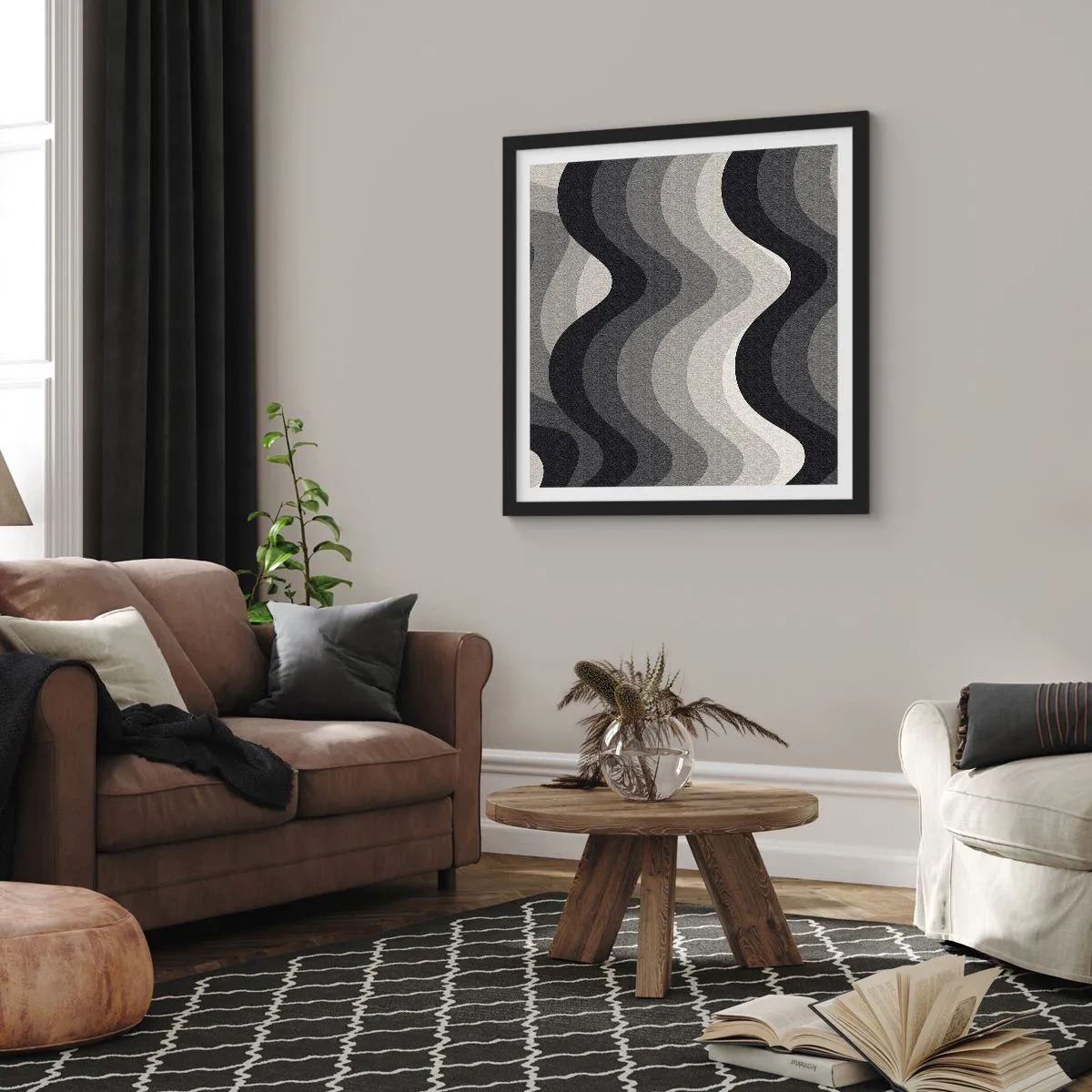 Plakat i sort ramme - Bølge efter bølge - 40x40 cm