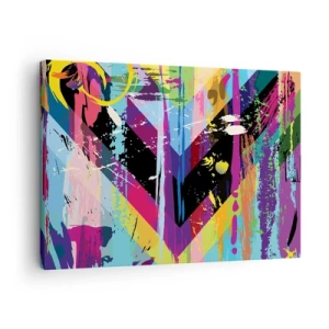 Lærredstryk - Billede på lærred - Abstrakt mønster med farverige geometriske former - 70x50cm - Fra top til bund - Moderne vægdekoration til stue og soveværelse ARTTOR
