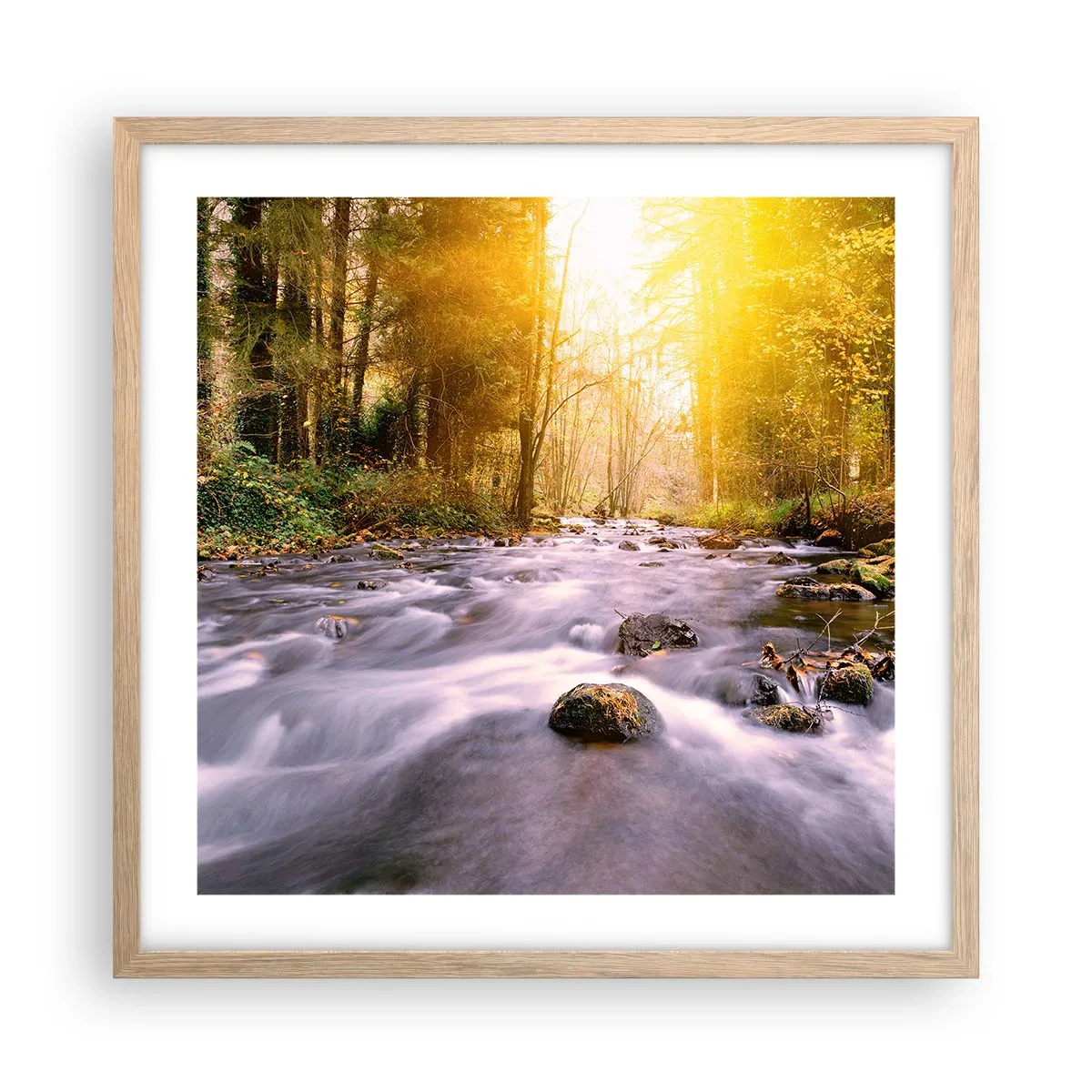 Plakat i ramme af lyst egetræ - Malachit i sølv- og guldfatning - 50x50 cm