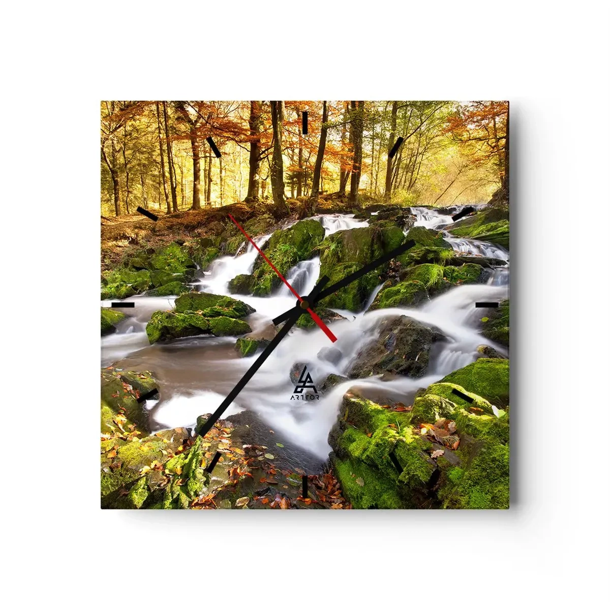 Vægur, Uret - Bystrøm gennem efterårsskoven - 40x40 cm