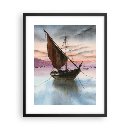 Plakat i sort ramme - Aften i havnen - 40x50 cm