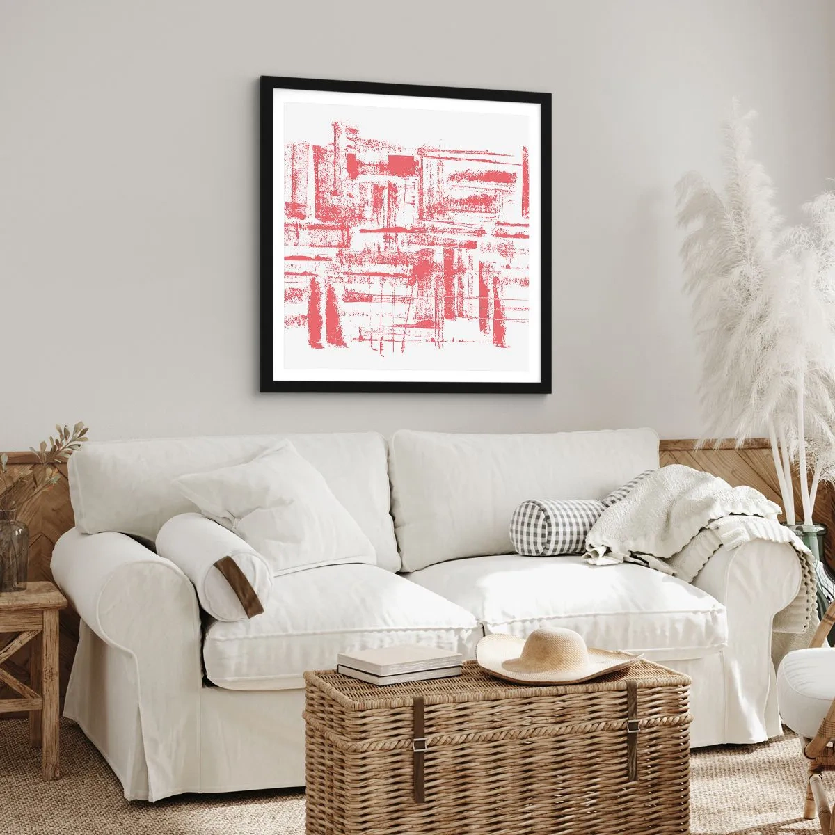 Plakat i sort ramme - Rød by - 40x40 cm