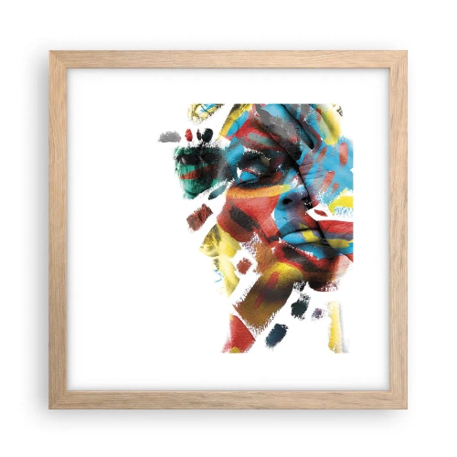 Plakat i ramme af lyst egetræ - Farverig personlighed - 30x30 cm