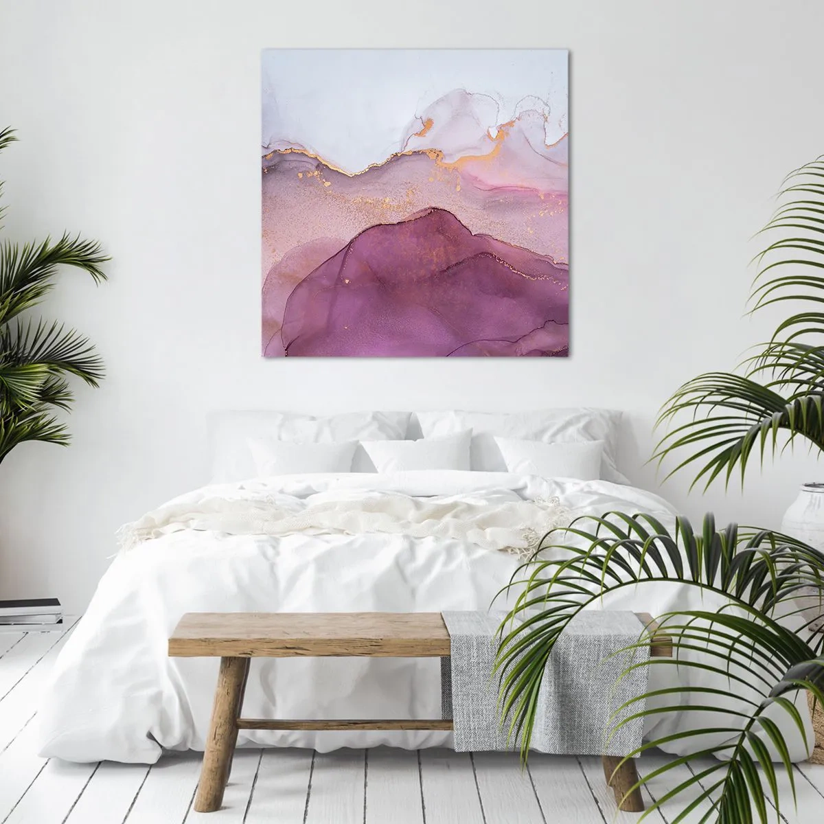Lærredstryk - Billede på lærred - Lilla og violette bølger - 40x40 cm