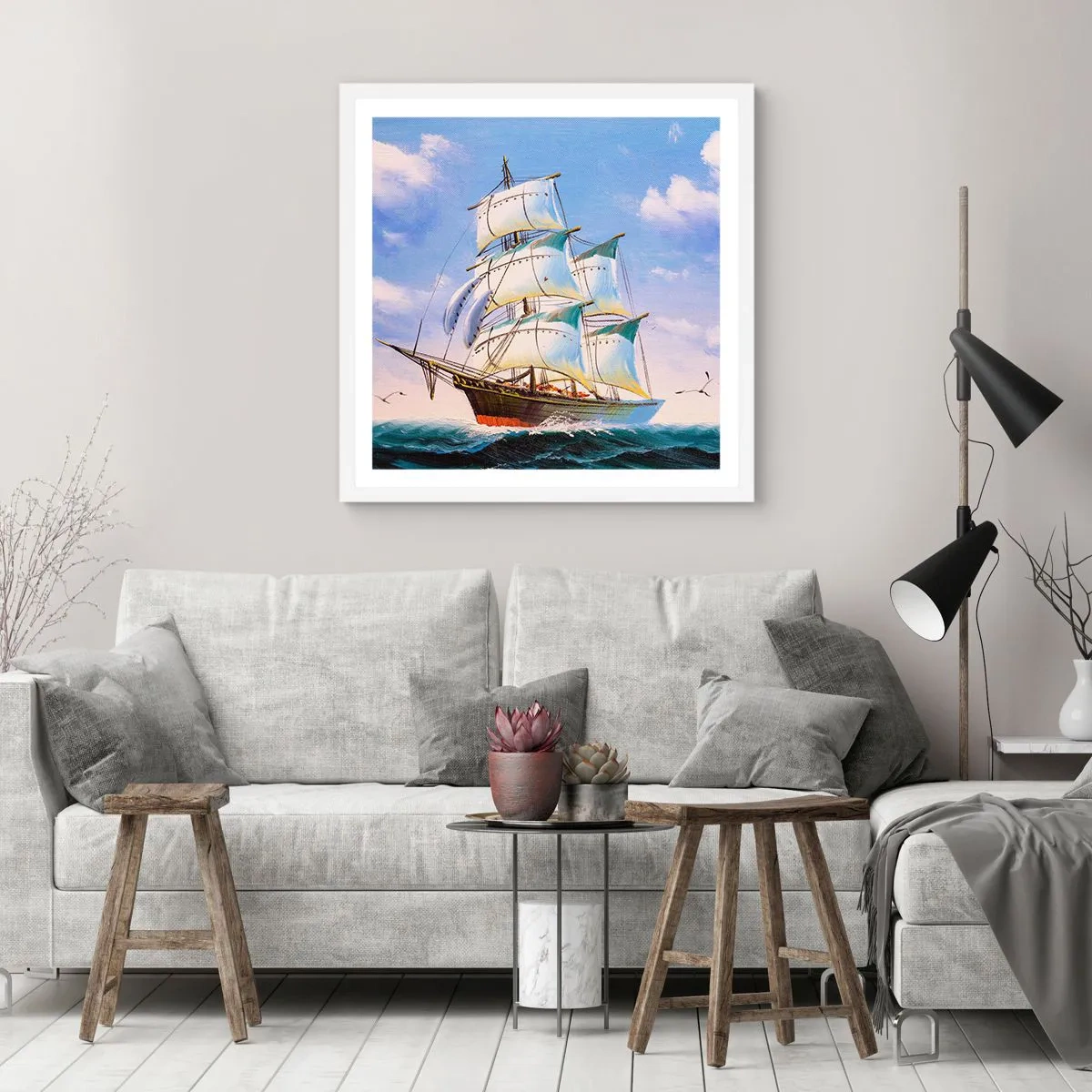 Plakat i hvid ramme - Stolt med vinden - 60x60 cm