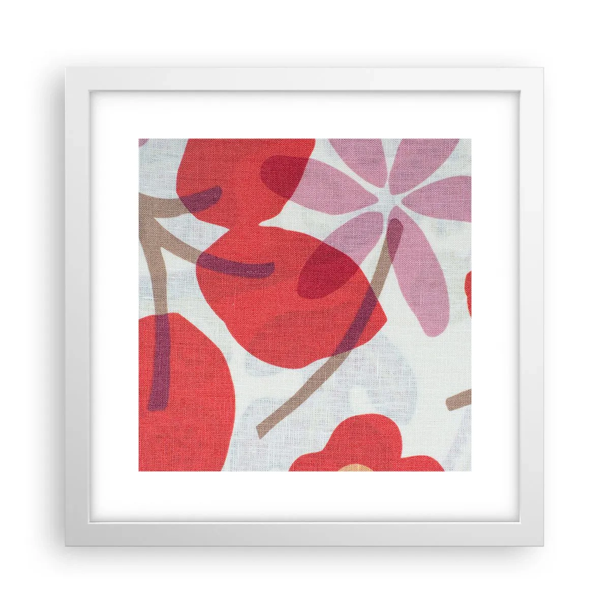 Plakat i hvid ramme - Blomsterkomposition i pink - 30x30 cm