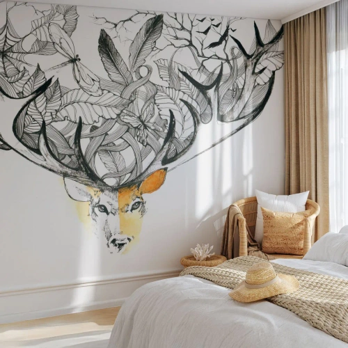 Fototapet Premium Canvas - Horn af overflod - Abstraktion, Hjort, Grafik - 200x140 cm