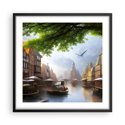 Plakat i sort ramme - Hollandsk bybillede - 50x50 cm