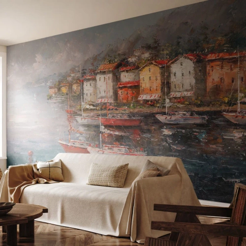 Fototapet på mål Premium Sand - Romantisk paradis - Arkitektur, Havneby, Sejlbåd
