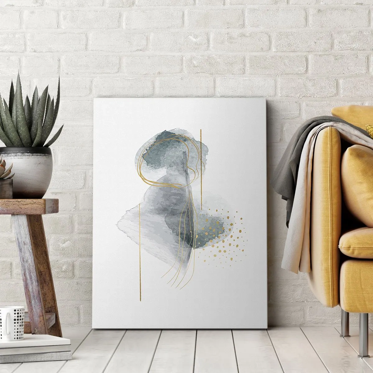 Lærredstryk - Billede på lærred - Om forholdet mellem grå og guld - 45x80 cm