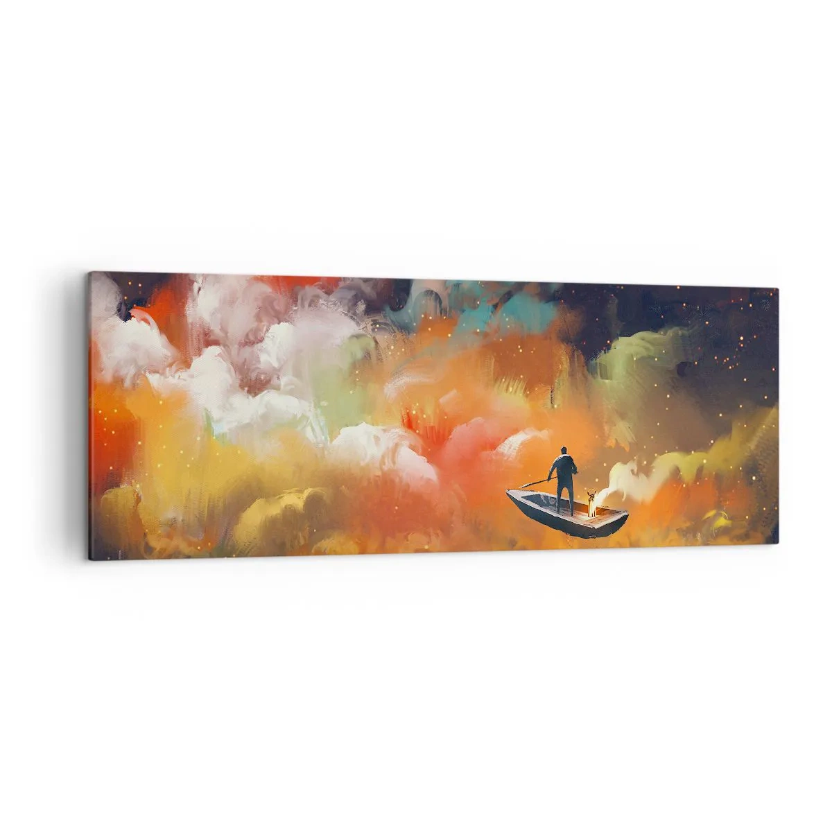 Lærredstryk - Billede på lærred - Med båd gennem galaksen - 140x50 cm