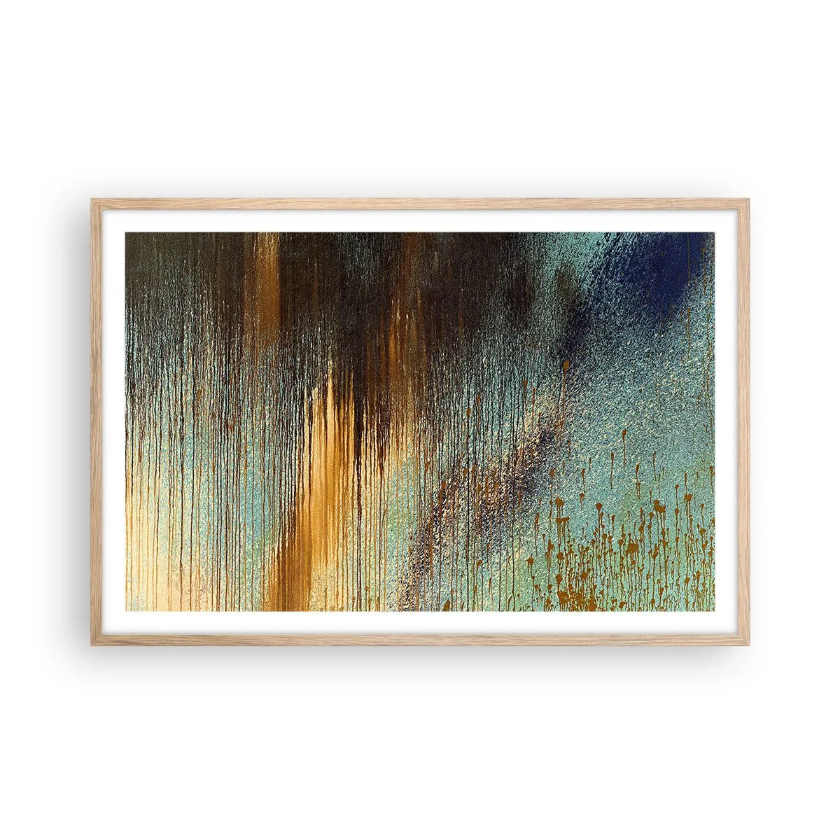 Plakat i ramme af lyst egetræ - En utilsigtet farverig komposition - 91x61 cm