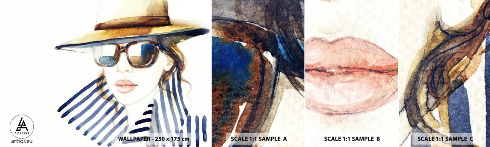 Prøve Fototapet Selvklæbende Deluxe Sticker - Florida byder dig velkommen! - Kvindens ansigt, Portræt af en kvinde, Mode - 100x30 cm