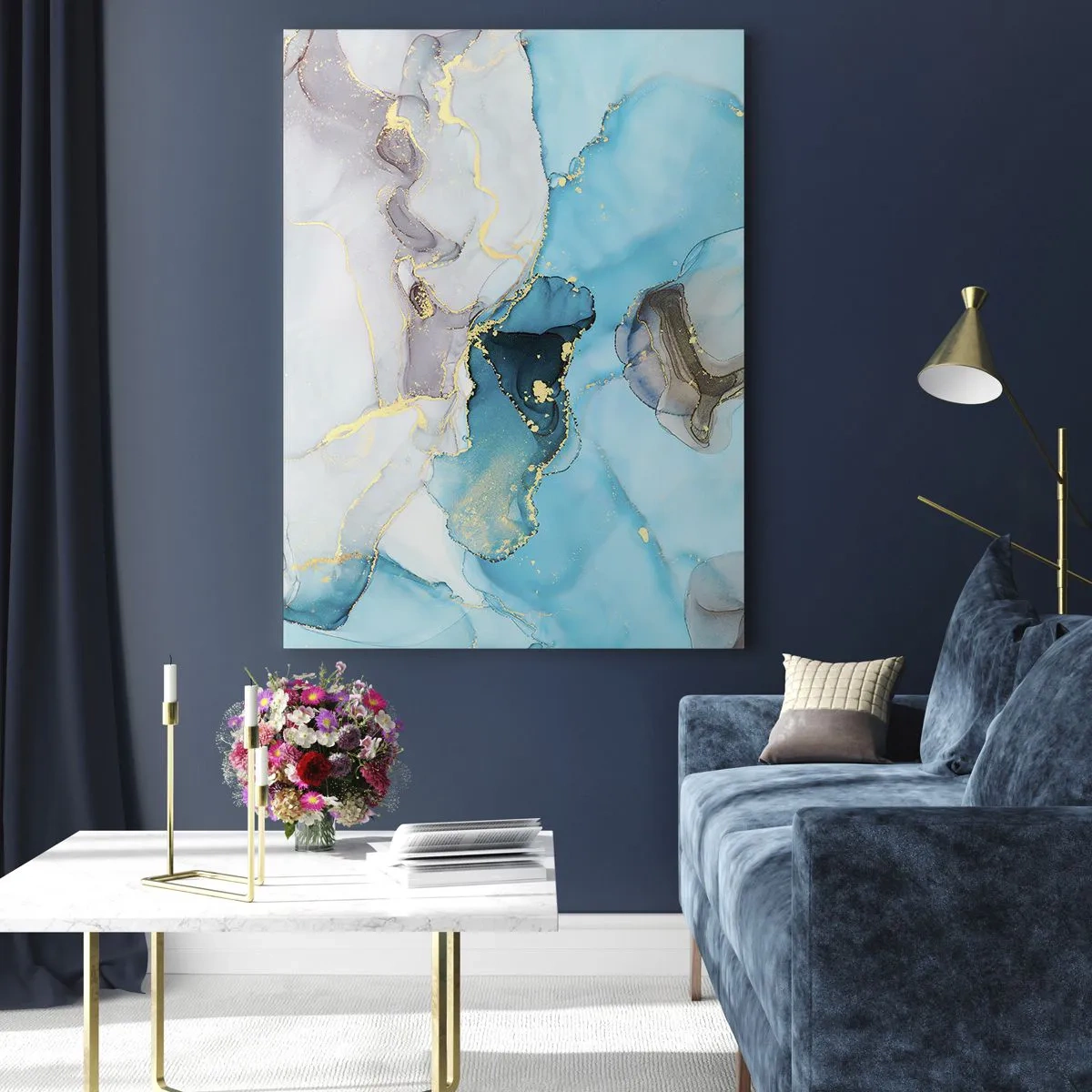 Billede på glas - En undersøgelse af mødet mellem grå og turkis - 50x70 cm