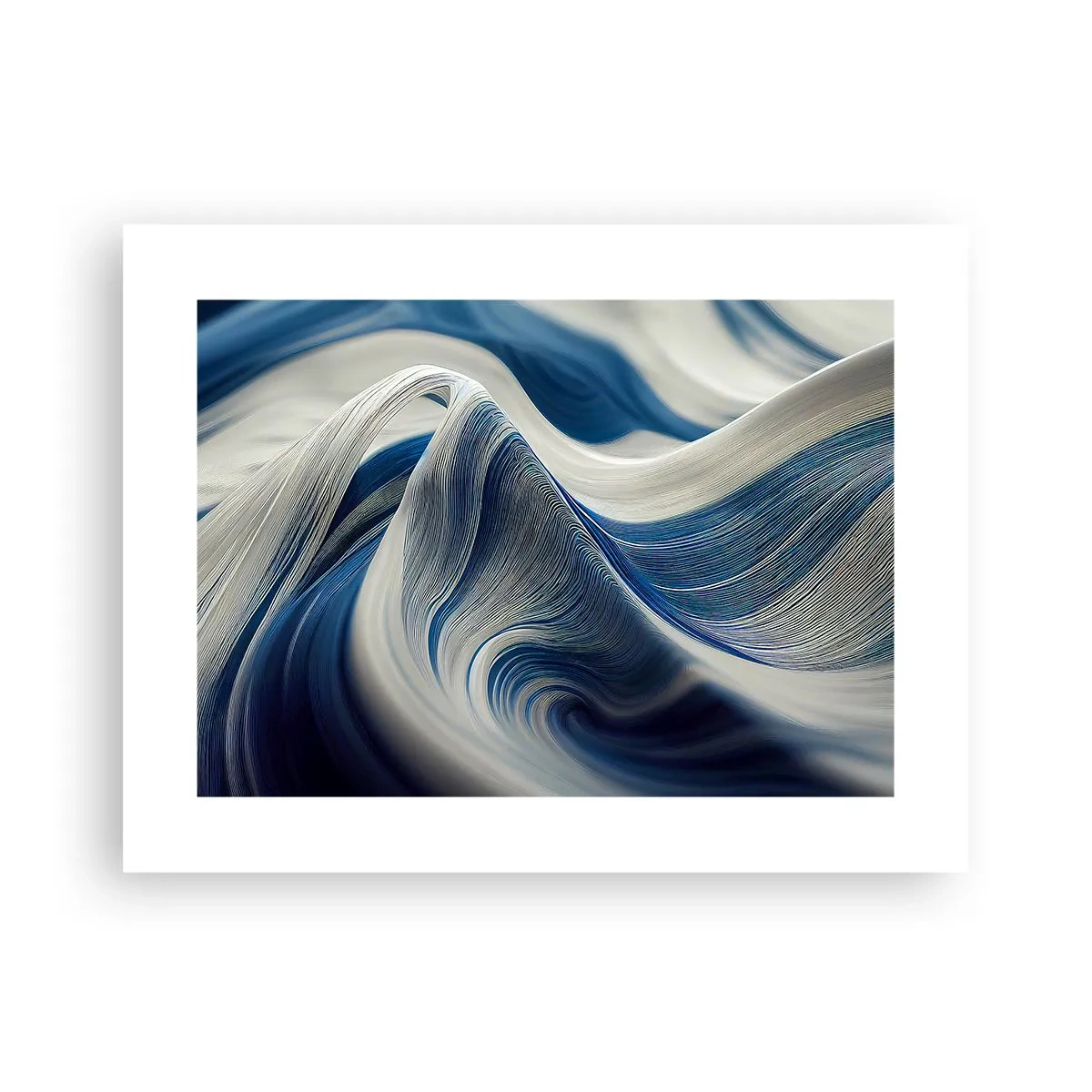 Plakat - Flydende blå og hvide farver - 40x30 cm