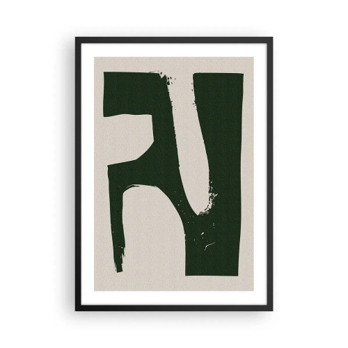 Plakat i sort ramme - Minimalistisk abstraktion i grønt og beige - 50x70cm - Bugter af hvidt - Moderne vægdekoration til stue og soveværelse ARTTOR