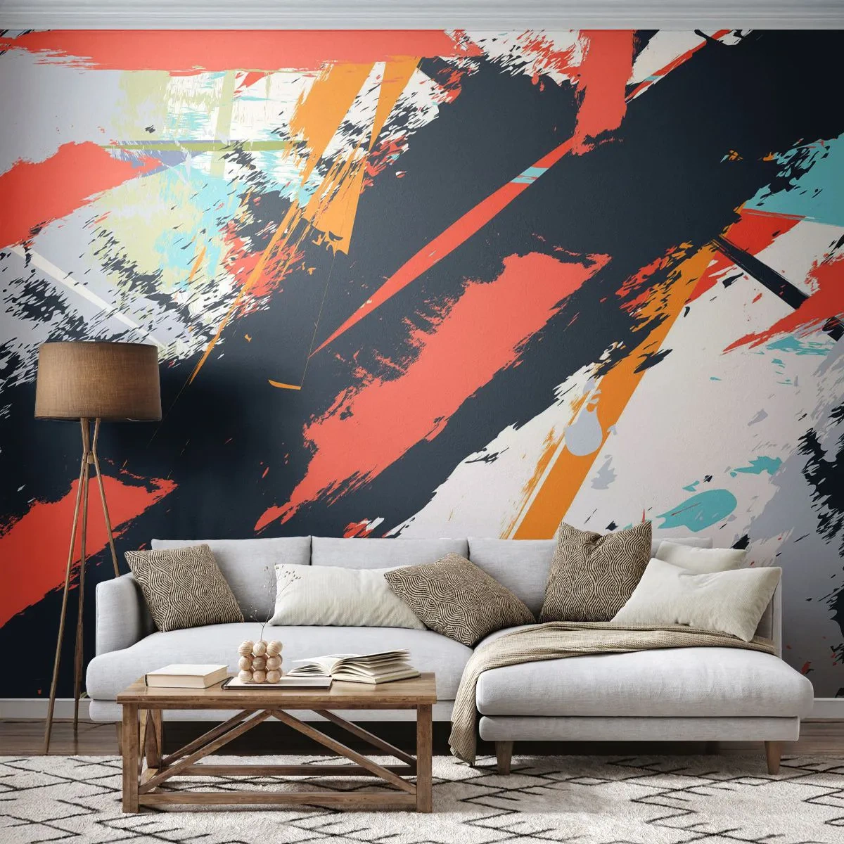 Fototapet Standard Eco - Abstrakte penselstrøg i kontrasterende farver - 100x70cm - Dynamisk sammensætning - Moderne vægdekoration til stue og soveværelse ARTTOR