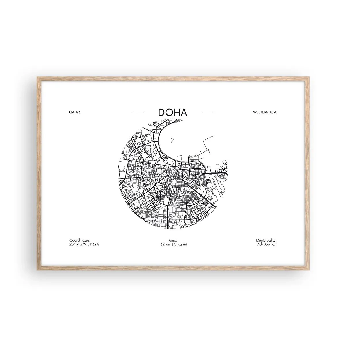 Plakat i ramme af lyst egetræ - Dohas anatomi - 100x70 cm