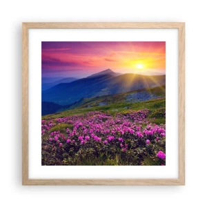 Plakat i ramme af lyst egetræ - ... Og rundt omkring dufter det af fyrretræer og krydderurter - 40x40 cm