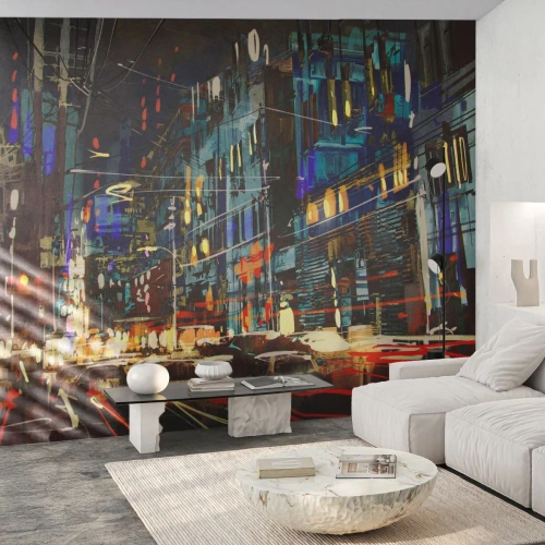 Fototapet Standard Eco - Aftenens travlhed på gaden - By, Arkitektur, Natteliv - 250x175 cm