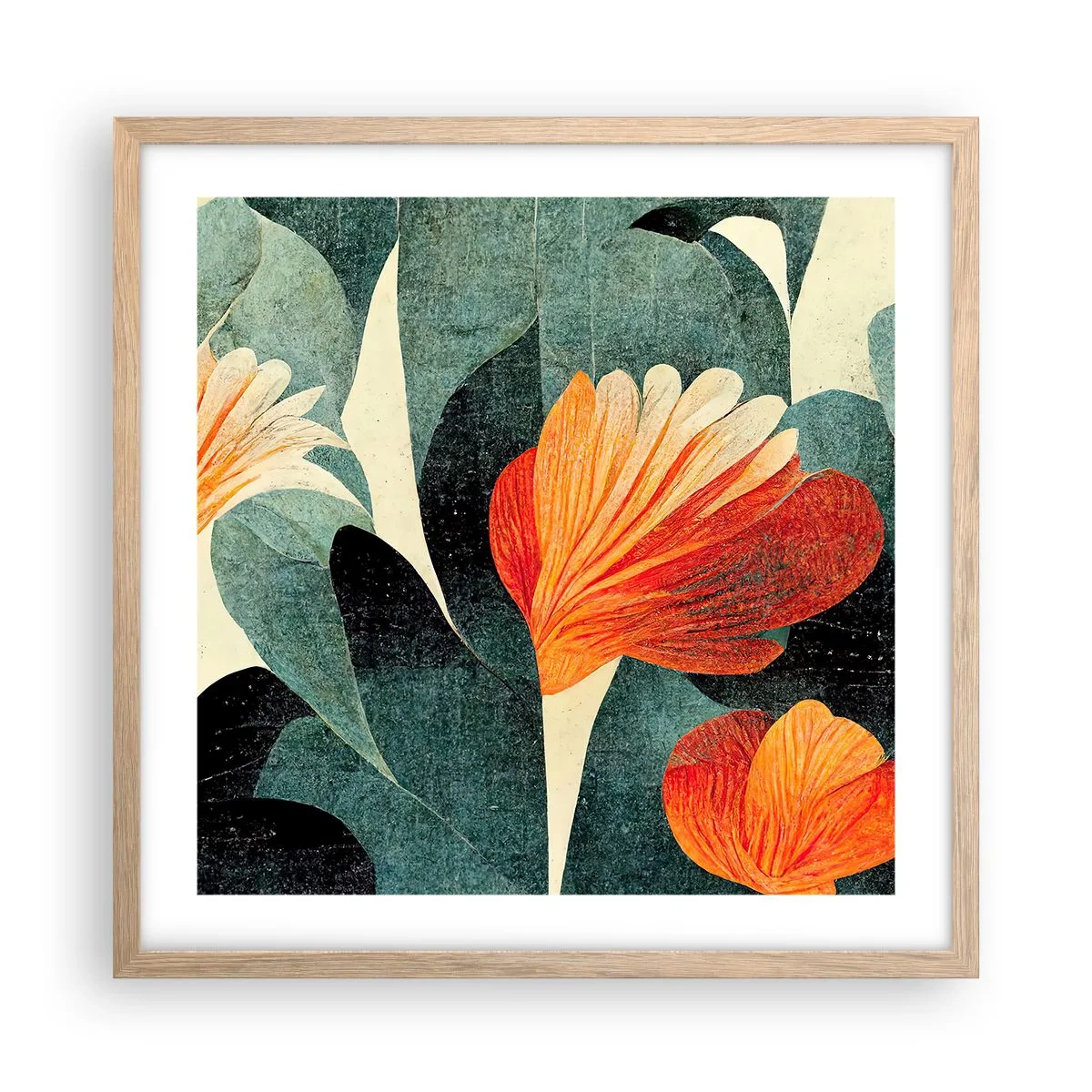 Plakat i ramme af lyst egetræ - Varmen fra troperne og køligheden fra det grønne - 50x50 cm